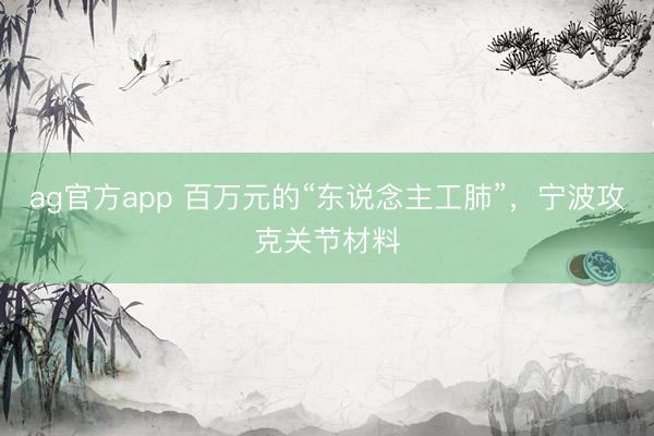 ag官方app 百万元的“东说念主工肺”,宁波攻克关节材料