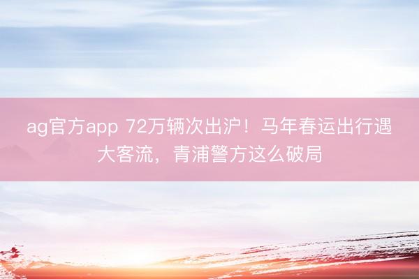 ag官方app 72万辆次出沪！马年春运出行遇大客流，青浦警方这么破局