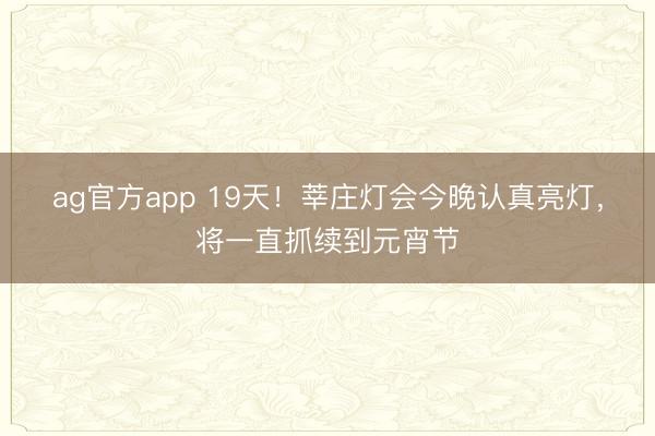 ag官方app 19天！莘庄灯会今晚认真亮灯，将一直抓续到元宵节