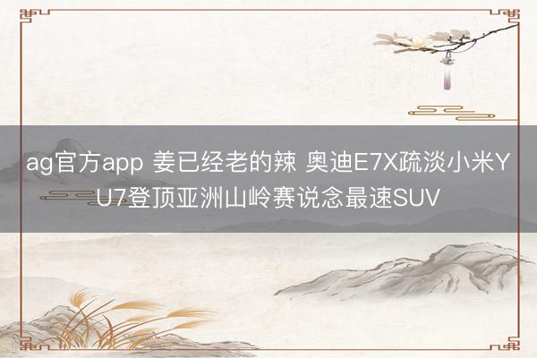 ag官方app 姜已经老的辣 奥迪E7X疏淡小米YU7登顶亚洲山岭赛说念最速SUV